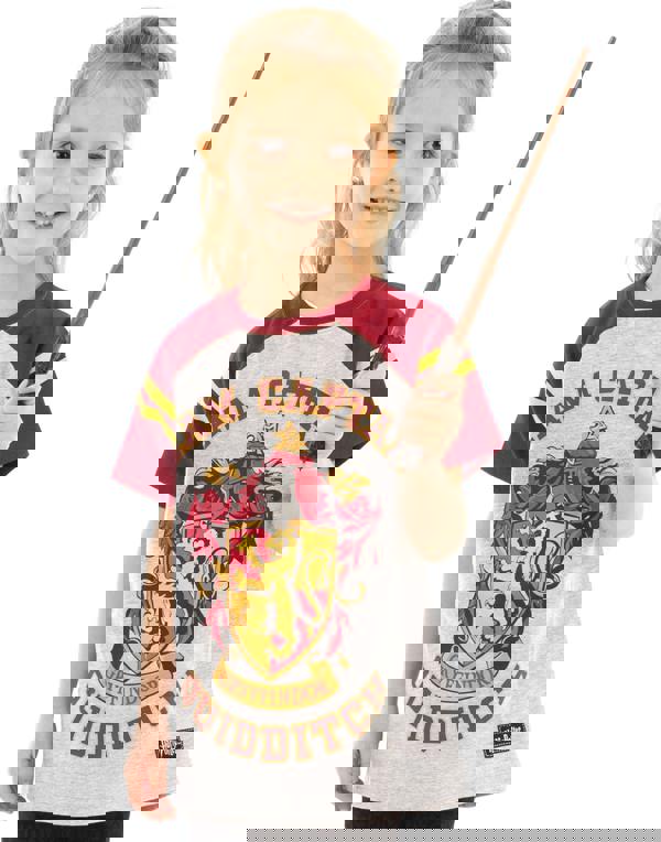 Harry Potter Girls Grey Gryffindor House Crest Short Sleeved T-Shirt