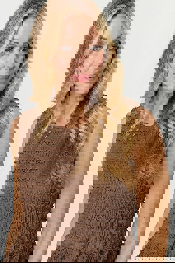 Brown | Ruffled Sleeveless Peplum Top