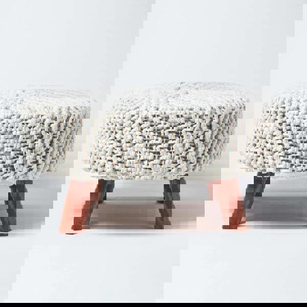 HOMESCAPES Large Round Cotton Knitted Footstool on Legs