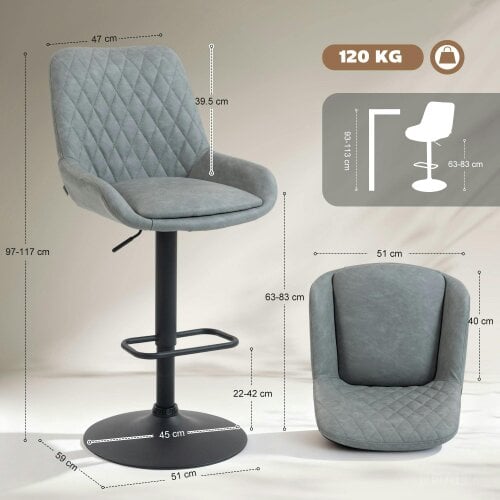 Wyld Haus Taraneno Set Of 2 Light Grey Faux Leather Retro Bar Chairs