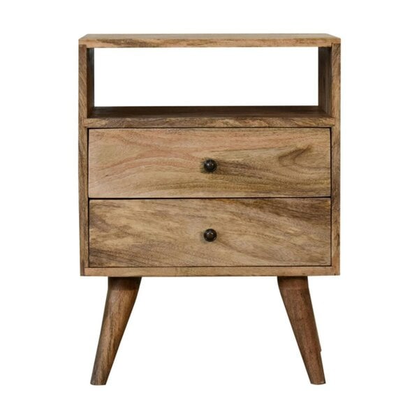 Wyld Haus Megeve Classic Natural Oak Mango Wood Bedside Table 2 Drawers Open Shelf