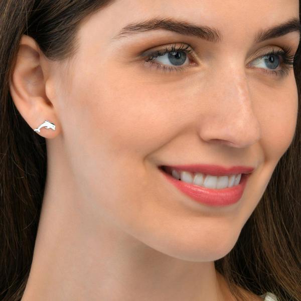 namana 925 Sterling Silver Cute Dolphin Shaped Small Stud Earrings for Women