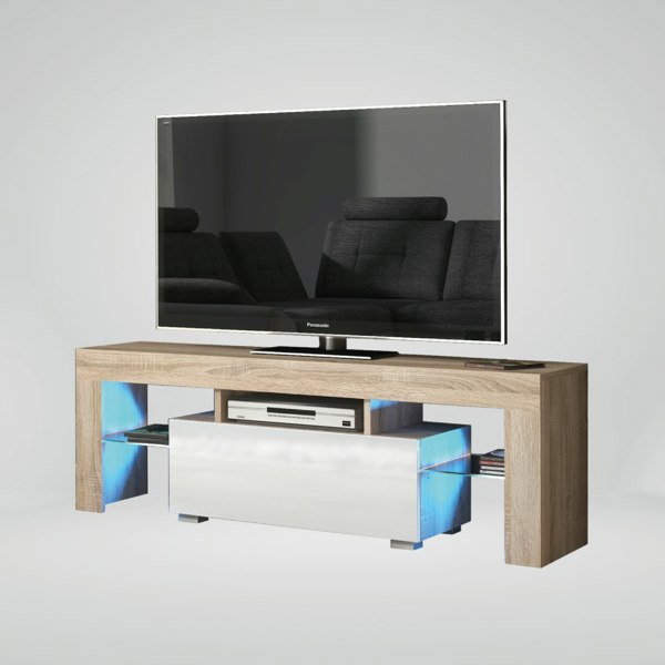 Mex Furniture 130cm TV Unit Cabinet Stand with White High Gloss Doors and Free LED Lights