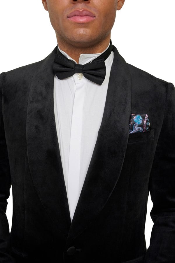 Harry Brown London Leo Velvet Tuxedo Dinner Jacket with Shawl Lapel Detail in Black