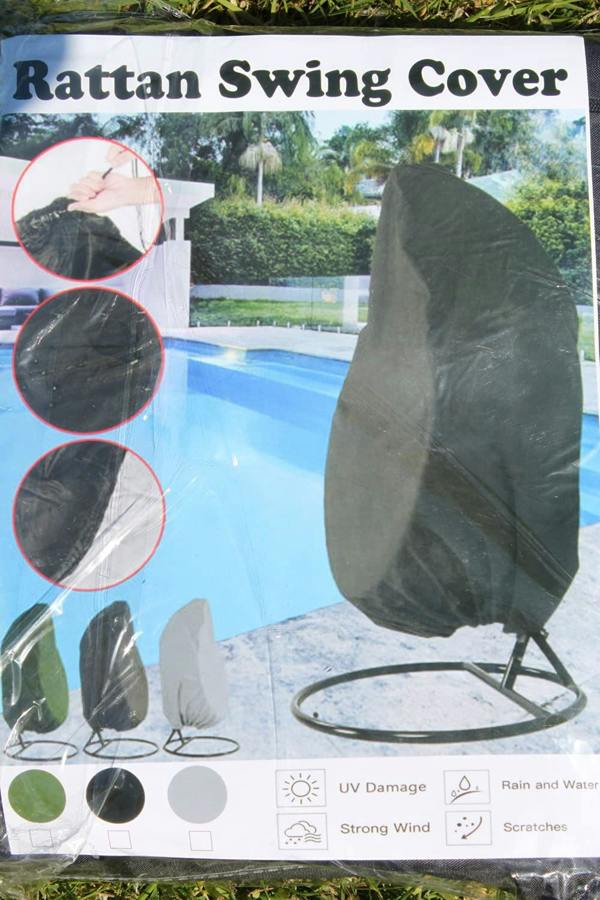 The Garden Marketplace Rain Cover for Roma 2 Person Hanging Garden Egg Chair, UV-Resistant Black Polyester Protective Cover with Drawstring Hem