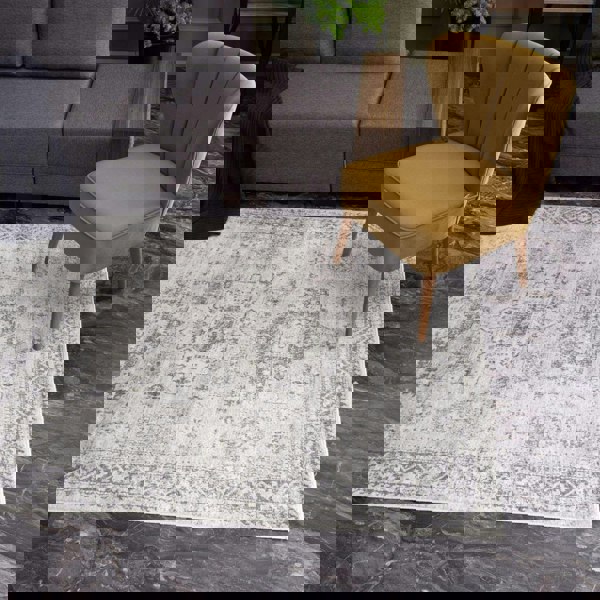 Grey Oriental Design Living Room Rug