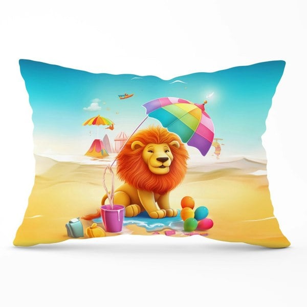 Warren Reed Lion On A Beach Holiday Cushions