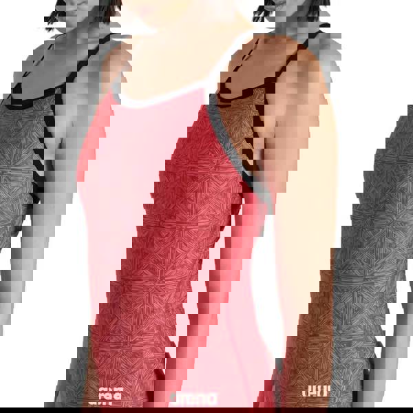 Red Arena Abstract Tiles Lightdrop swimsuit with geometric pattern