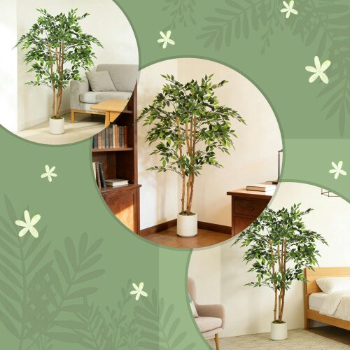 Wyld Haus Faluta Artificial Ficus Style Tree With Solid Trunk Detail In Pot 150cm Green