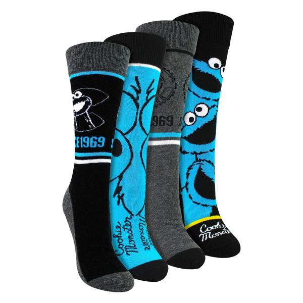 Cookie Monster 4 Pairs Mens Cotton Novelty Socks - Cookie Monster Pattern Comfortable Socks