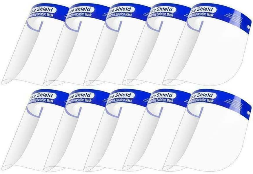 Dyzi 10 Pack Clear Plastic Face Shields: Full-Face Transparent Visors
