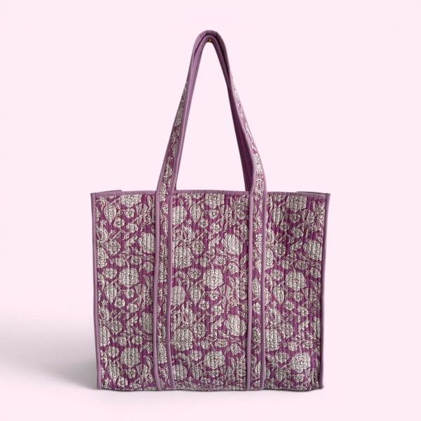 Hayley & Co Lilac Floral Quilted Cotton Tote Bag