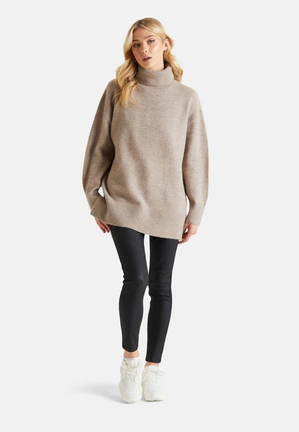 Urban Bliss Mink Deep Hem Roll Neck Jumper