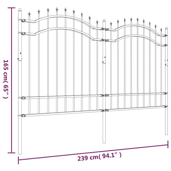 Berkfield Garden Fence with Spear Top Black 165 cm Powder-coated Steel