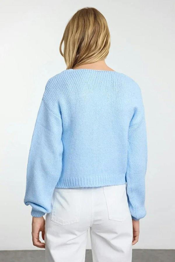 WOVCOR Soft Textured Knit Cardigan with Rose Detail