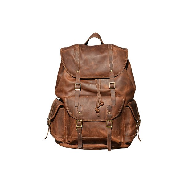 Touribag Military Style Leather Backpack - Brown