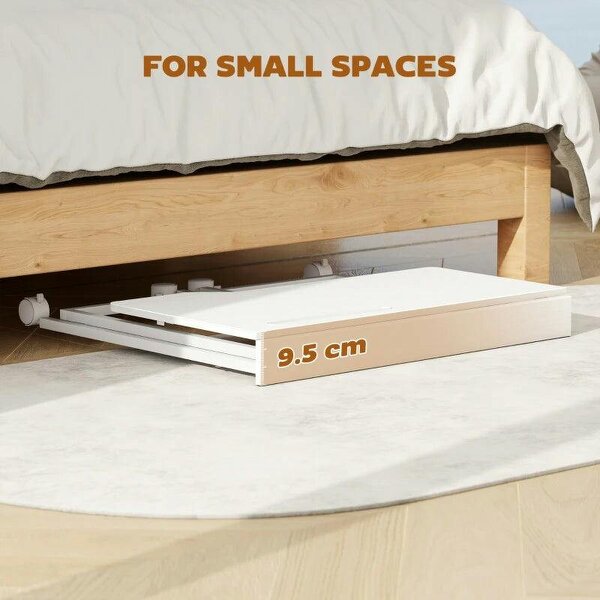 Small Folding Desk, with Wheels - White Wood-Effect