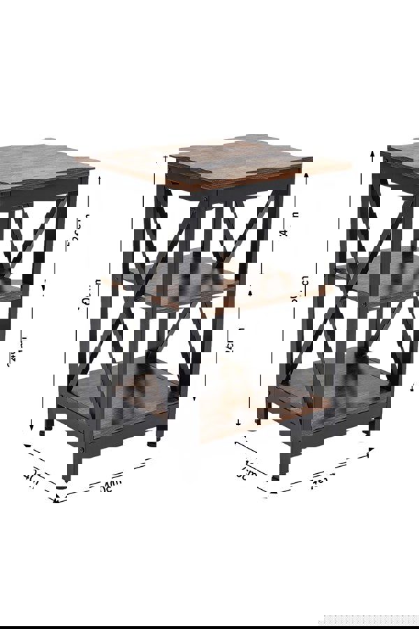 Living and Home Two Layer Vintage Wooden Square Side Table