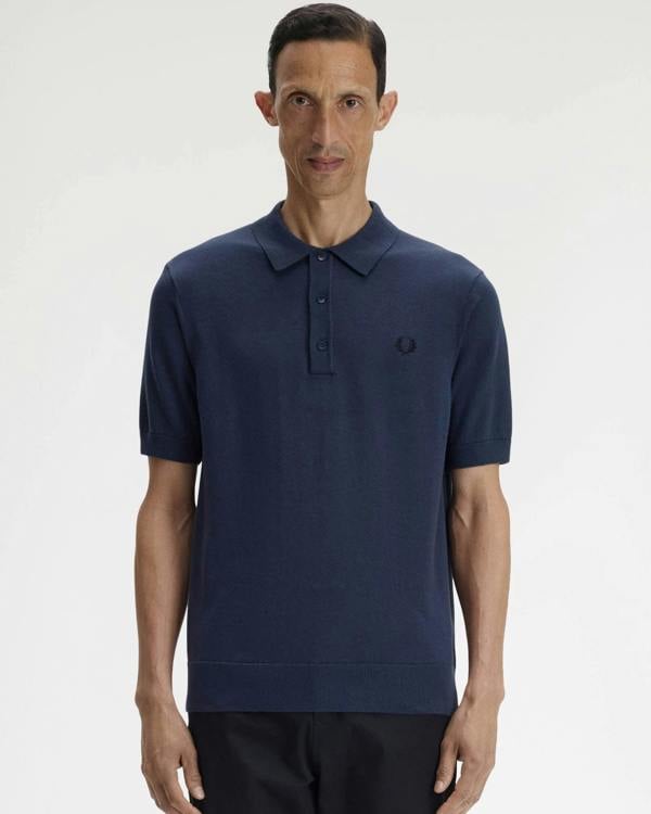 Fred Perry Mens Cotton Knitted Shirt - Dark Airforce 738 | CHO | Designer Mens Short Sleeve Polo Shirts