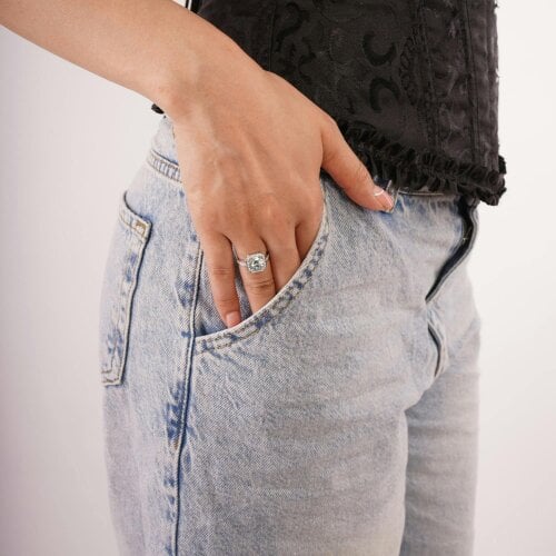 Spero London Sterling Silver Square Halo Moissanite Ring