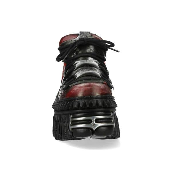 New Rock M-WALL106N-C17 Red Silver Leather Gothic Urban Rock Ankle Boots