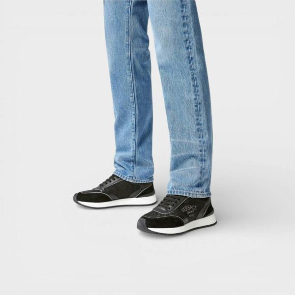 Versace Leather Mix Sneakers Black