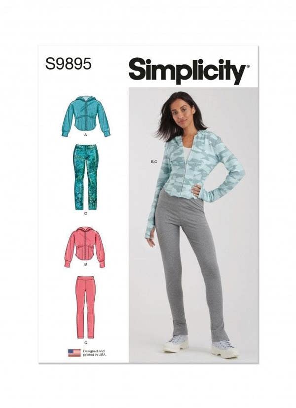 Simplicity Sewing Pattern 9895, Jackets, Hoodies, Leggings, Sportswear for Women, M1 (10-12-14-16-18) - Intermediate