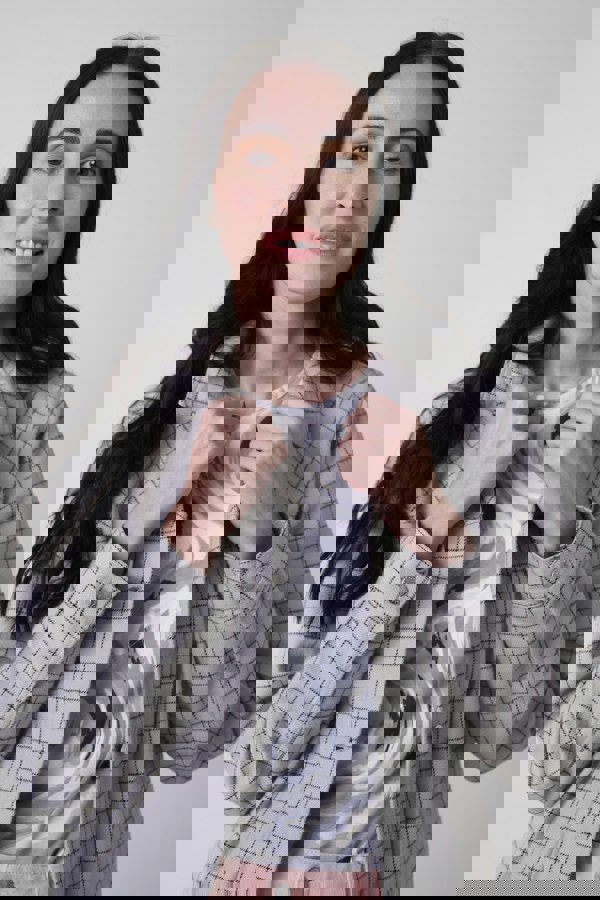 ENORSIA Womens White Stripe Pattern Cropped Jacket