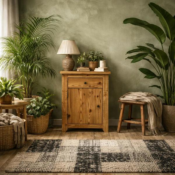 Wyld Haus Tralee Brown Wooden Bedside Table 1 Drawer 1 Door