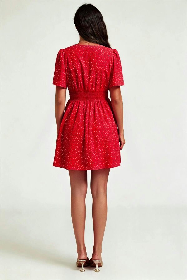FS Collection Dot Print Short Sleeve Mini Dress In Red
