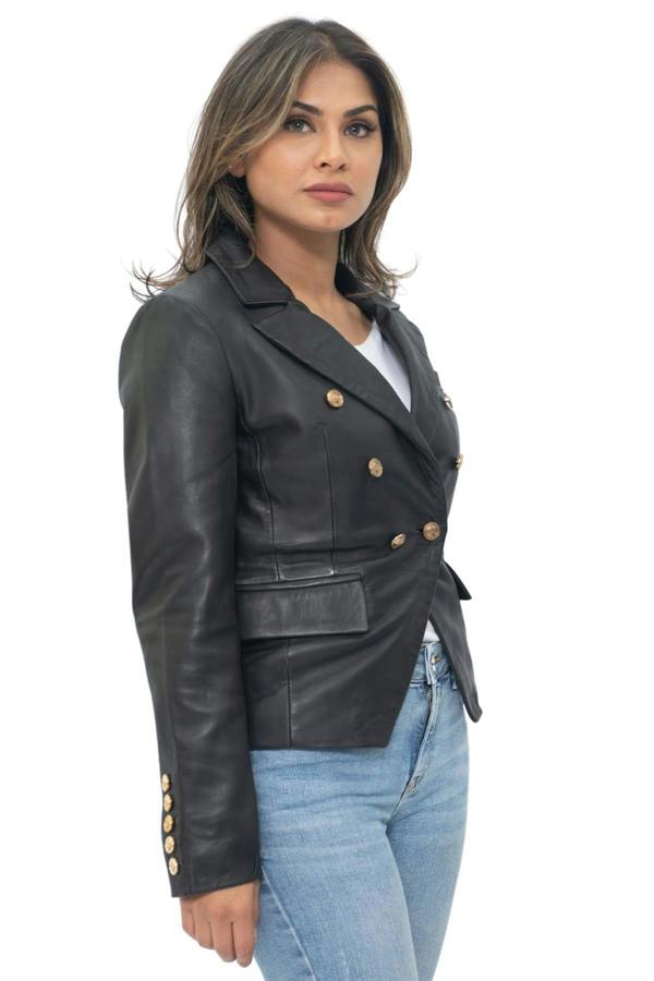 Infinity Leather Womens Leather Military Blazer Jacket-Aalborg