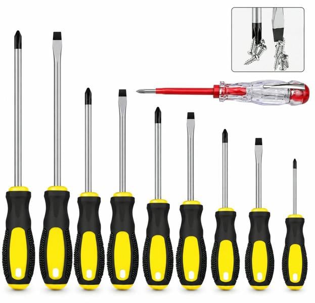 ATEK 10 Piece Magnetic Screwdriver Set Phillips Slotted Soft Grip DIY Tools