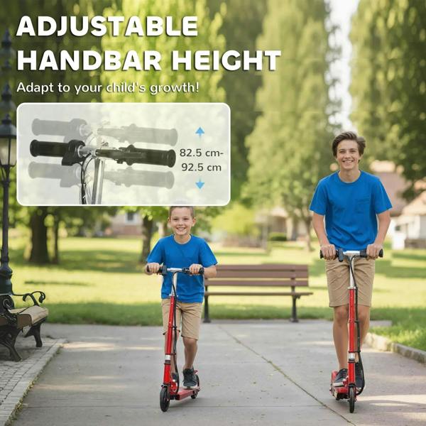 Red electric kids scooter with adjustable handlebar height