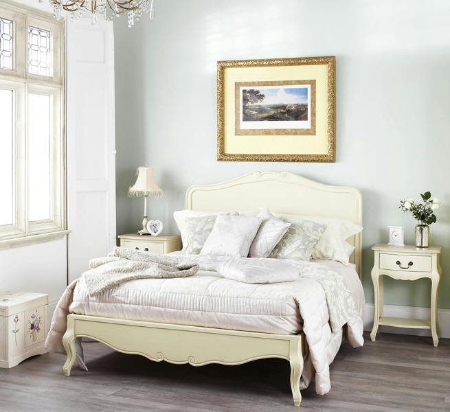 Statement Furniture Juliette French Style Bed with Wooden Headboard. Cream Bed Frame in 3ft 4ft6 5ft 6ft