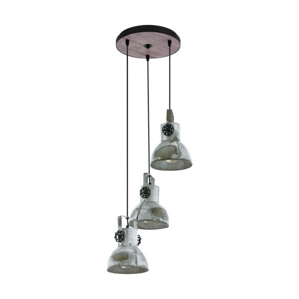 Hanging Ceiling Pendant Light Black & Raw Steel 3x 40W E27 Industrial Feature Loops