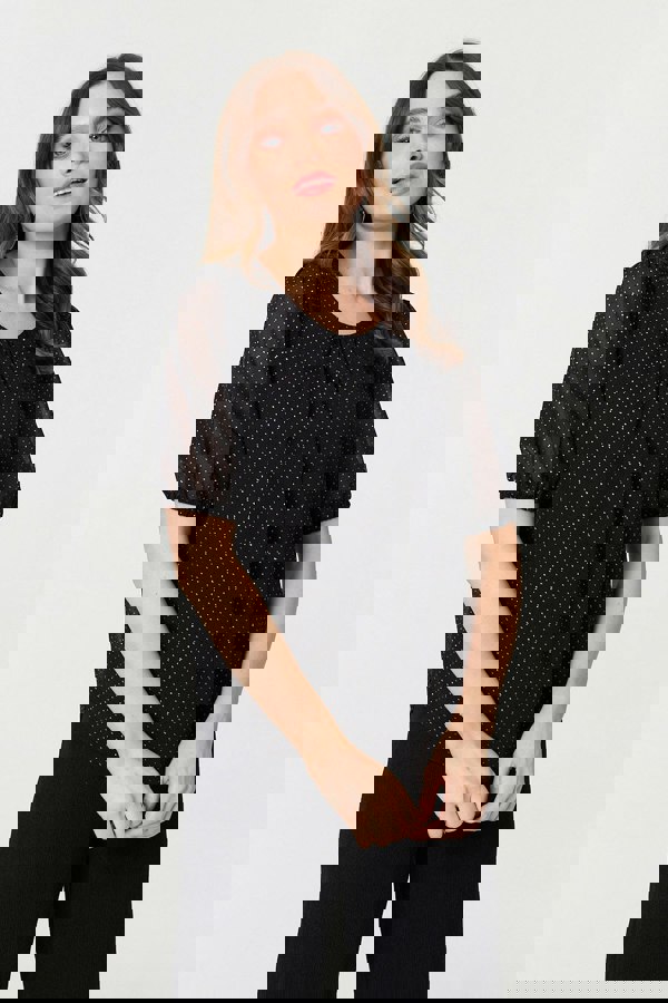 Black | Polka Dot Print Semi Sheer Blouse
