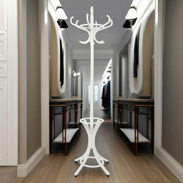 Rafaelo Mobilia Wooden Coat Stand With 12 Hooks White