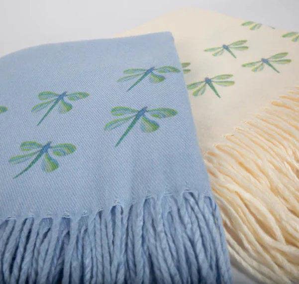 Art on Scarves Cashmere Feel Luxury Scarf Handprinted with Dragonflies