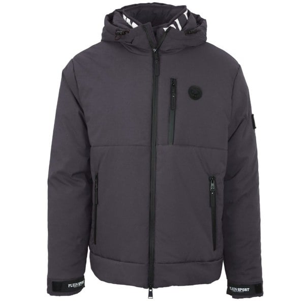 Plein Sport Padded Large Branded Logo Jacket - Grey