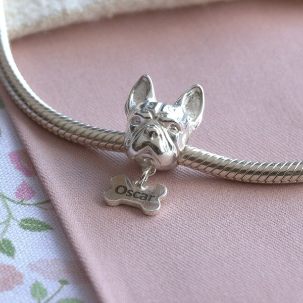 Mylee London French Bulldog Head Silver Charm Bead - Personalised