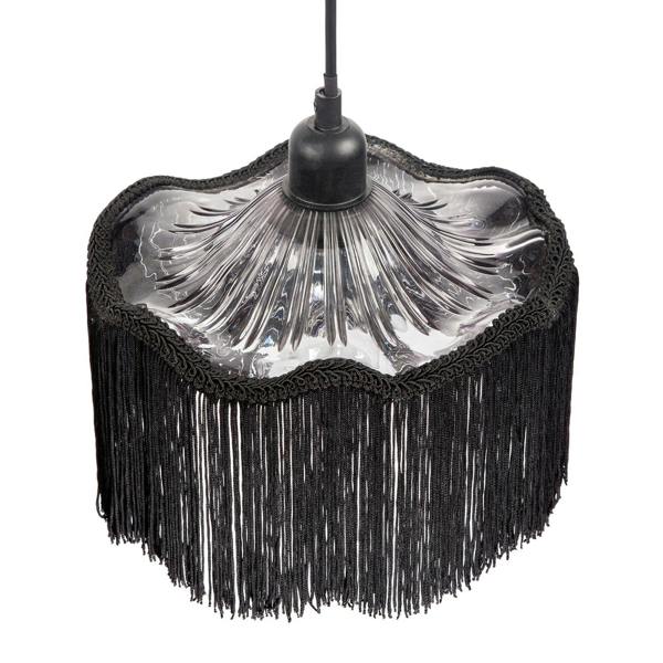 Striking Black Fringed Smoked Glass Pendant Shade with Long Tassels Image 4