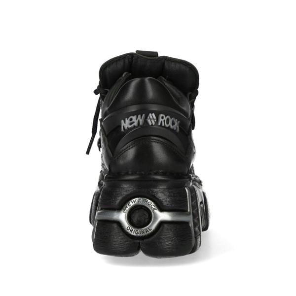 New Rock M-120NR-C1 Black Leather Gothic Platform Ankle Boots
