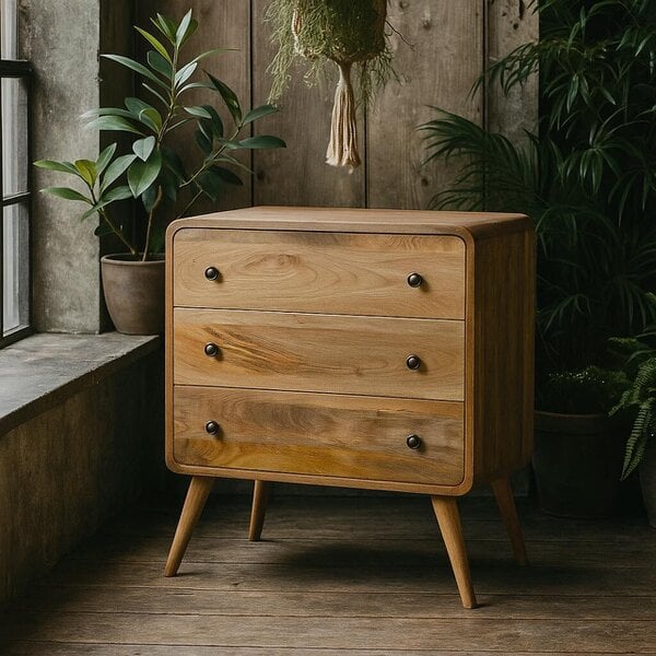 Wyld Haus Urbino Curved Oak Mango Wood 3 Drawer Chest