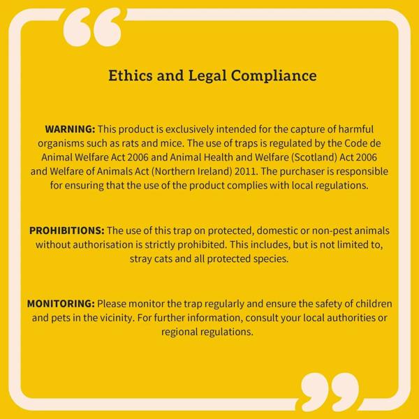 Yellow compliance warning panel for live animal trap use and legal requirements