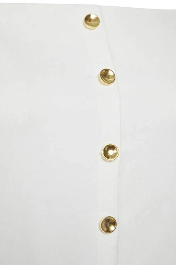 WOVCOR Square Neck Balloon Sleeve Button Detail Woven Plus Size Blouse