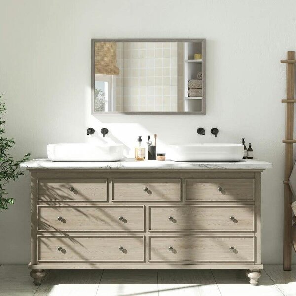 Bobobiy Wall Bathroom Mirror, 40 x 60 cm Wall-Mounted Mirror for Living Room, Bedroom, Hallway, Grey