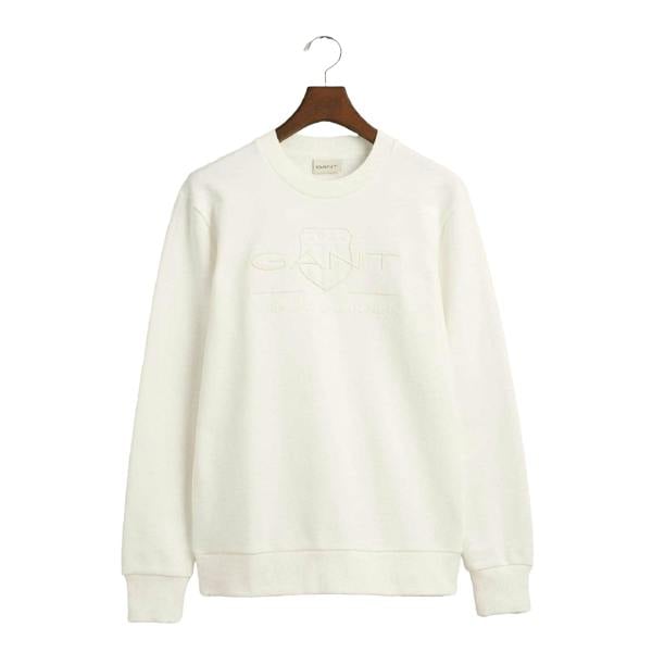 Gant Mens Tonal Logo Crew Neck Sweatshirt - Cream - 
