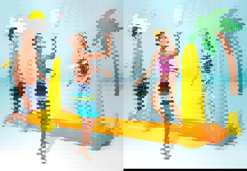 Pool Volleyball Game Set & Floating Hoop Game -Water Sports Fun for All Ages