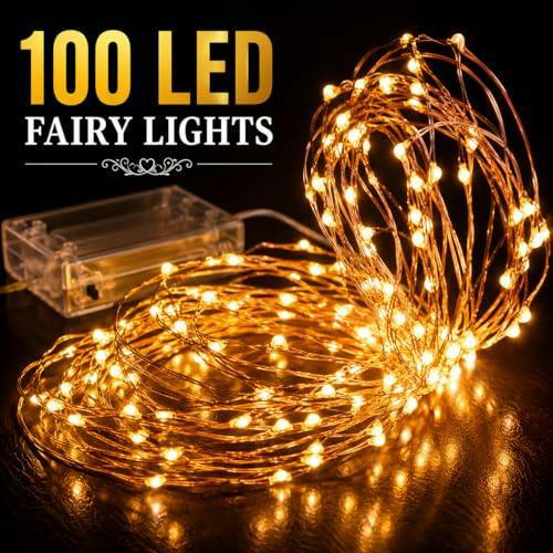 10m Battery Operated Warm White LED Fairy String Lights, Copper Wire, 2 Pack image 3
