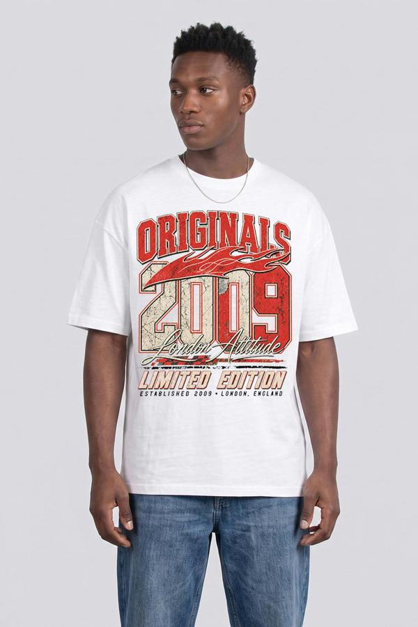 London Attitude Originals 2009 Oversized Heavyweight Graphic T-Shirt in White